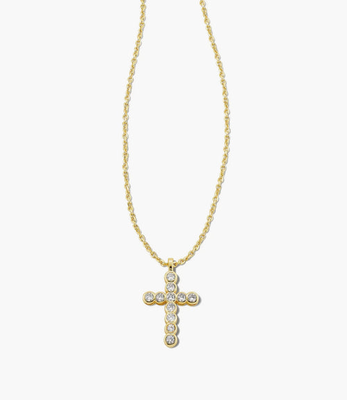 Gold White Crystal Cross Pendant