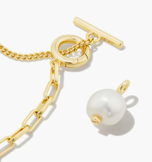 Leighton Convertible Gold Pearl Chain Necklace in White Pearl