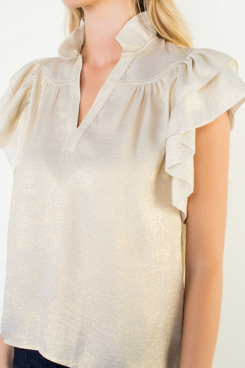 Gold Flutter Sleeve Shimmery Top