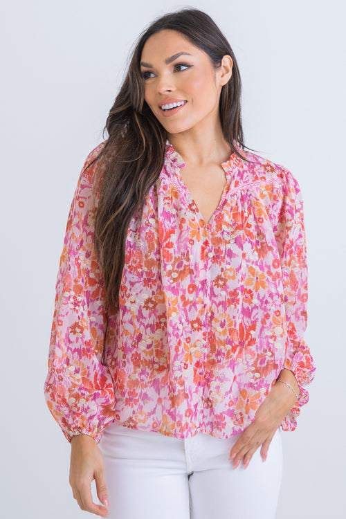 Abstract Floral Metallic Detail Top