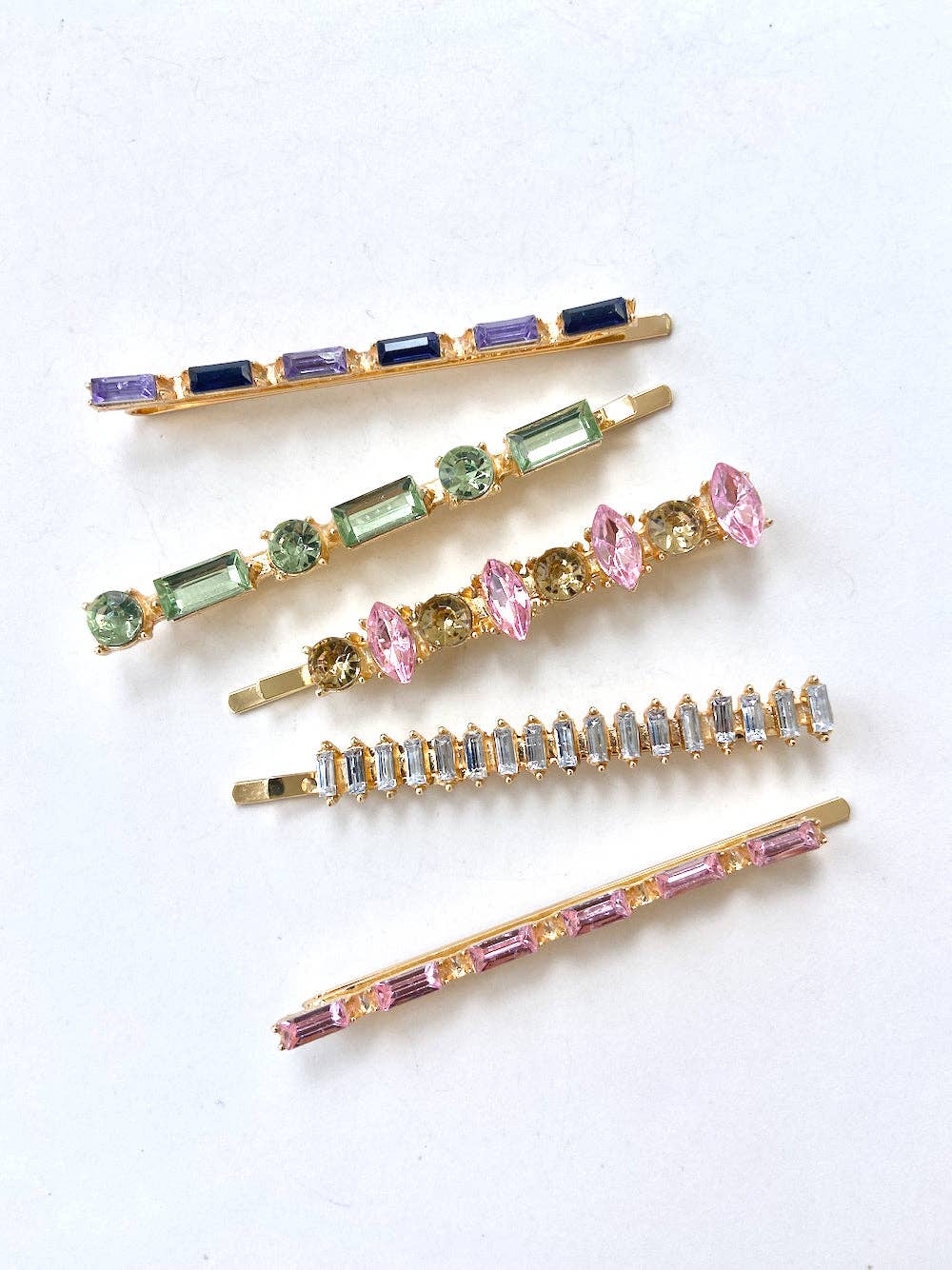 5pc Rainbow Diamond Gems Bobby Pin Hair Clip Set