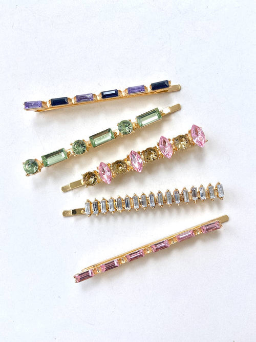 5pc Rainbow Diamond Gems Bobby Pin Hair Clip Set
