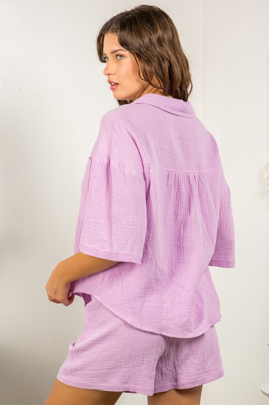 Lilac Button Down Gauze Set