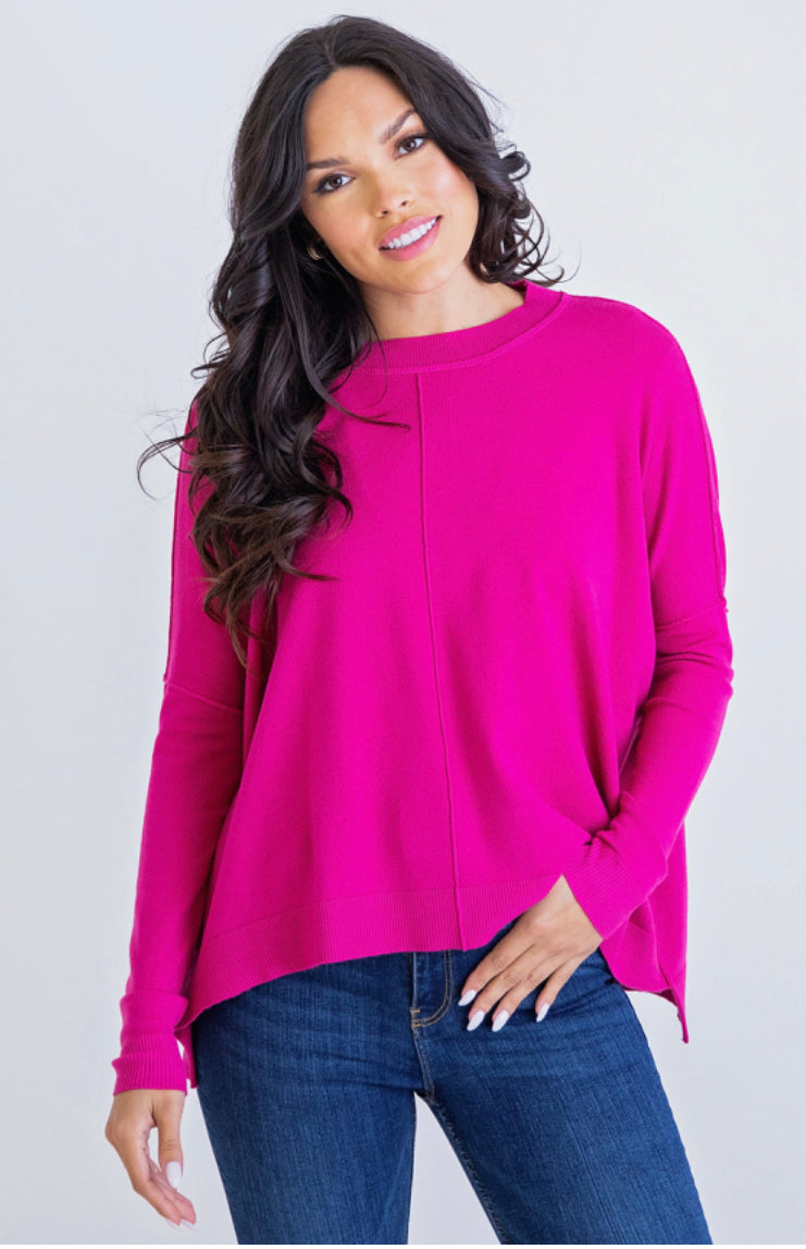 Solid Pink Crew Sweater