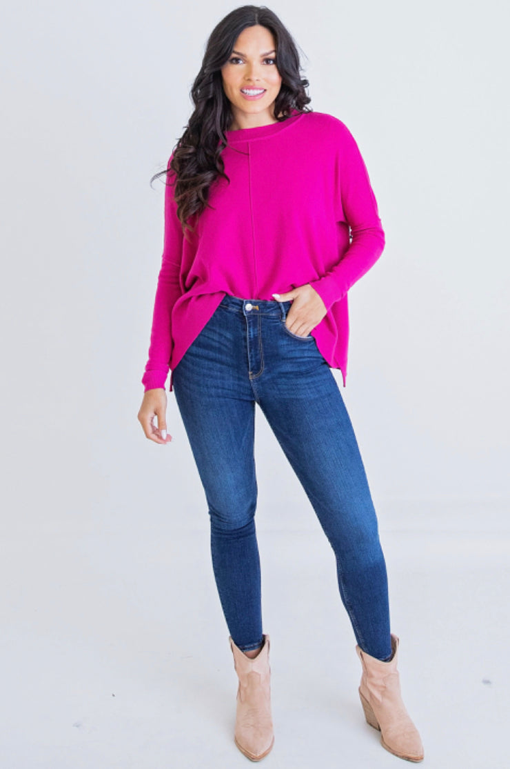 Solid Pink Crew Sweater