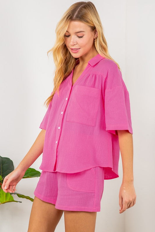 Bubblegum Button Down Gauze Set