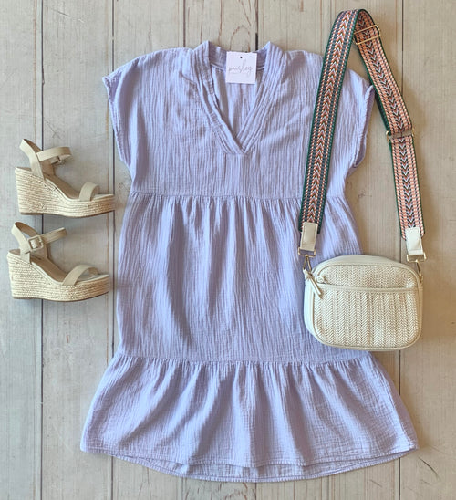 French Lilac Tiered Gauze Dress