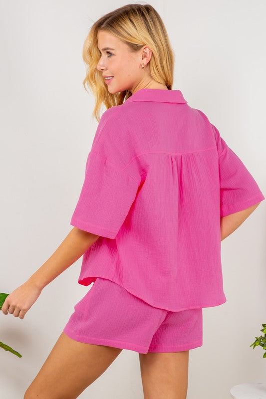 Bubblegum Button Down Gauze Set