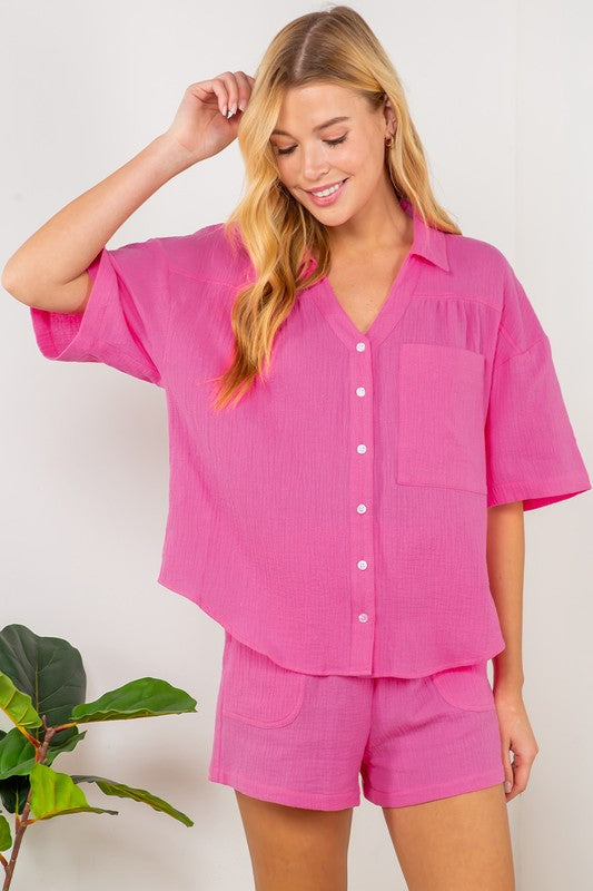 Bubblegum Button Down Gauze Set