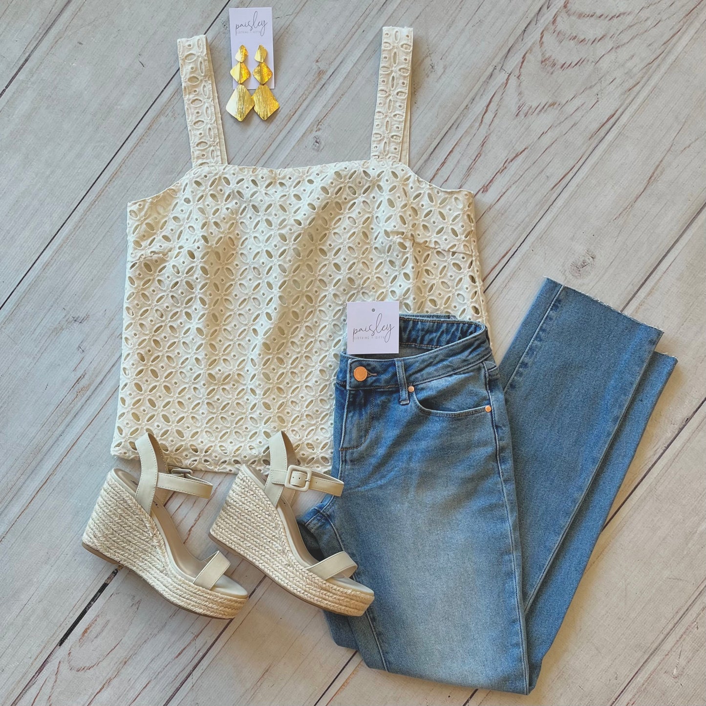 Embroidered Beige Tank